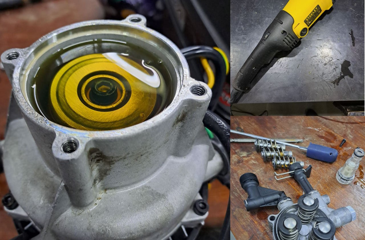 Equipamentos desmontados na bancada técnica